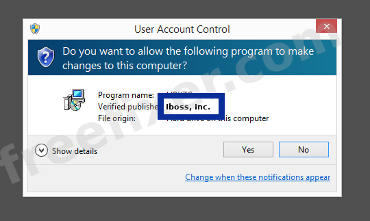 Screenshot where Iboss, Inc. appears as the verified publisher in the UAC dialog
